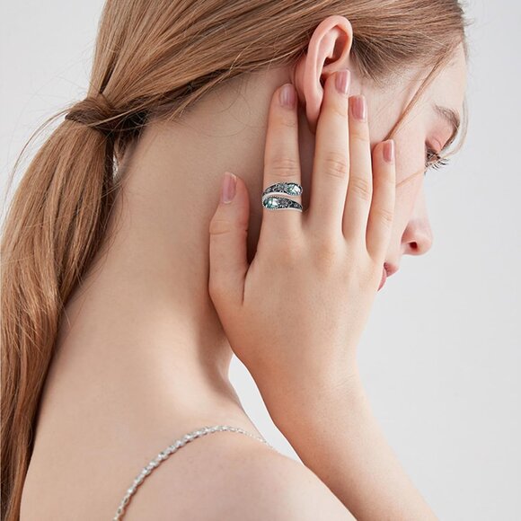 Sterling Silver Moss Agate Ring Vintage Antique Inspired Adjustable Jewelry - Picture 2 of 6